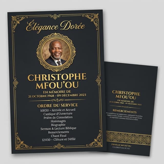Exemple de programme d'obsèques Élégance Dorée