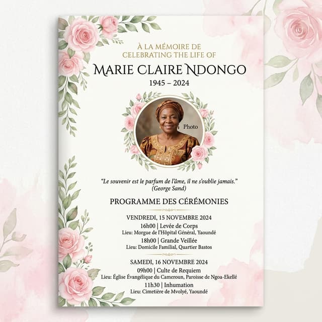 Exemple de programme d'obsèques Floral Rose